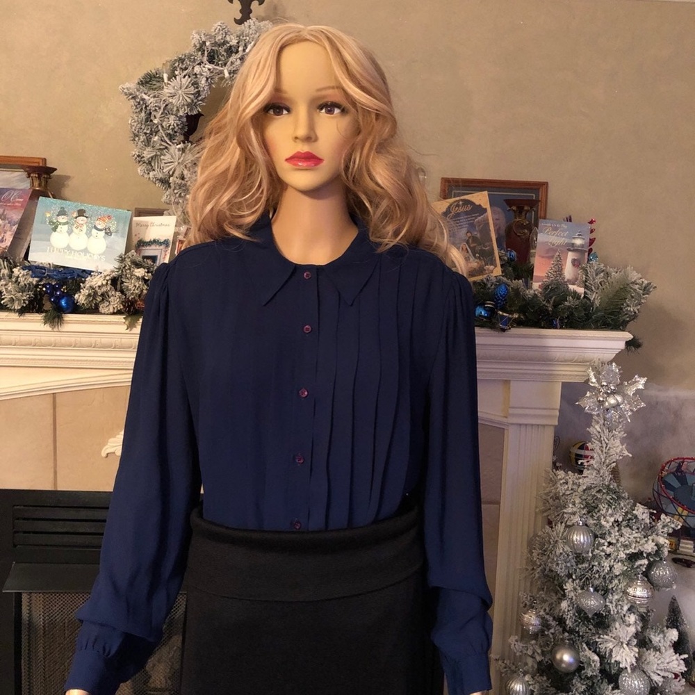 Navy blue button down blouse
